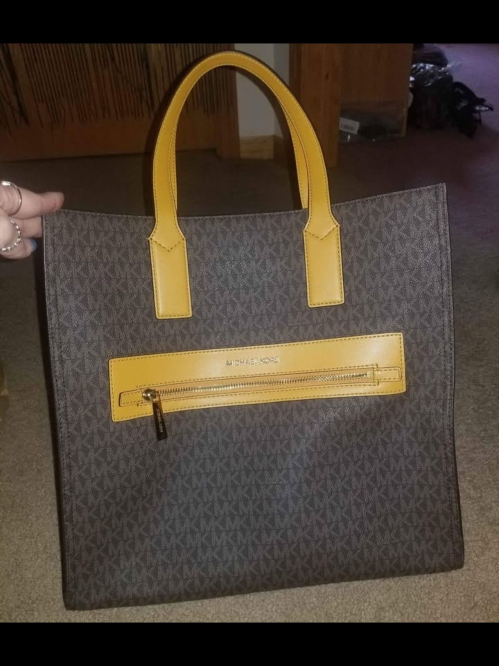 Michael Kors Brown Tote with Yellow Accents